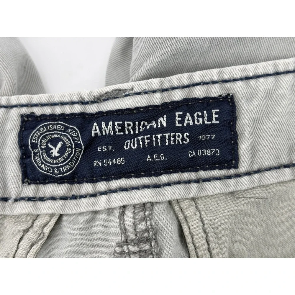 American Eagle Shorts, Gray Chino, Classic, Distressed Longer, Men's Size 30